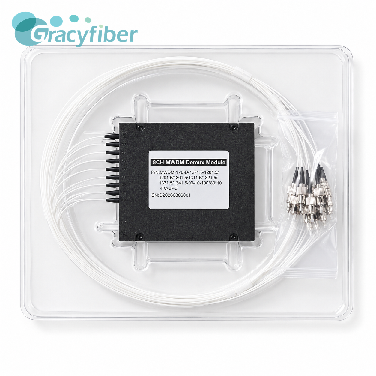 8CH MWDM Mux Module 1271.5–1341.5nm 10nm Spacing Low Insertion Loss FC UPC 100×80×10mm ABS Box