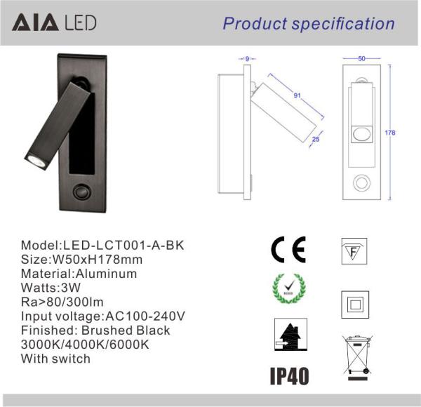 Adjustable recessed finished headboard wall light led bedside wall reading light/wall mounted reading wall light