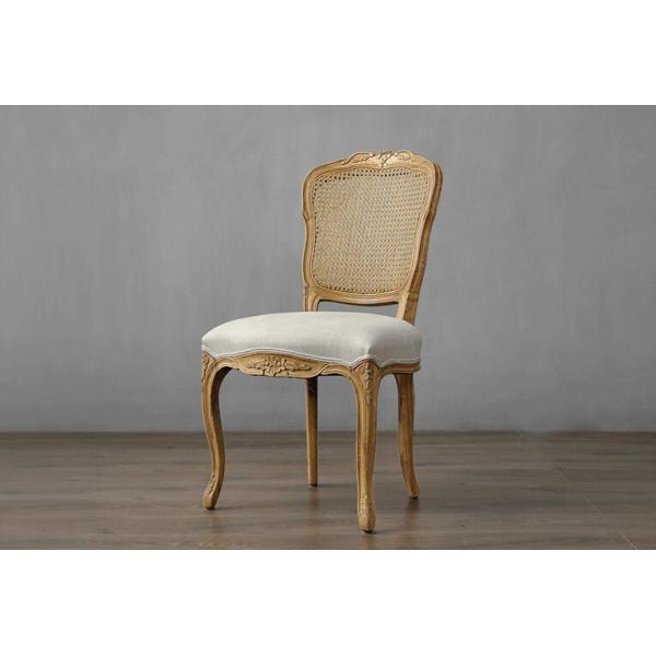 Louis french style rattan back chair wood carved upholstered dining chair with linen fabric