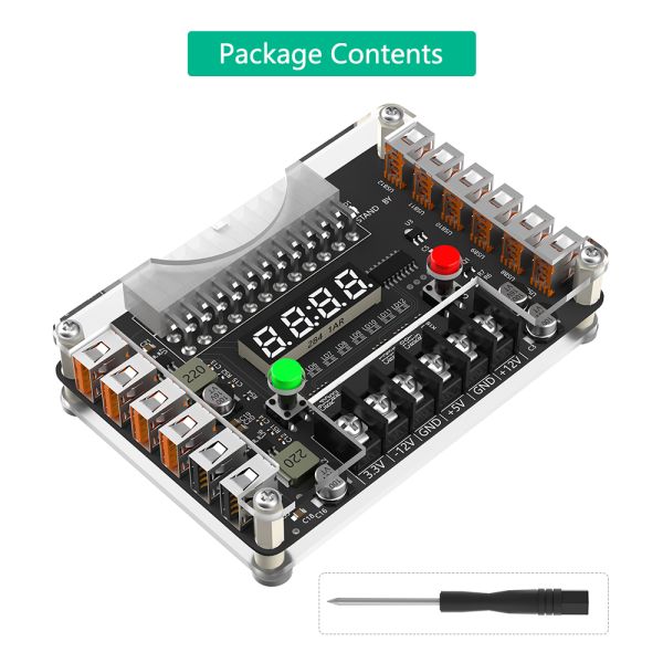 New Version ATX Power Supply Breakout Board with Acrylic Case Kit Featuring 3.3V, 5V, 12V, -12V Output and 12 Ports USB 2.0 Hub with 3A Maximum