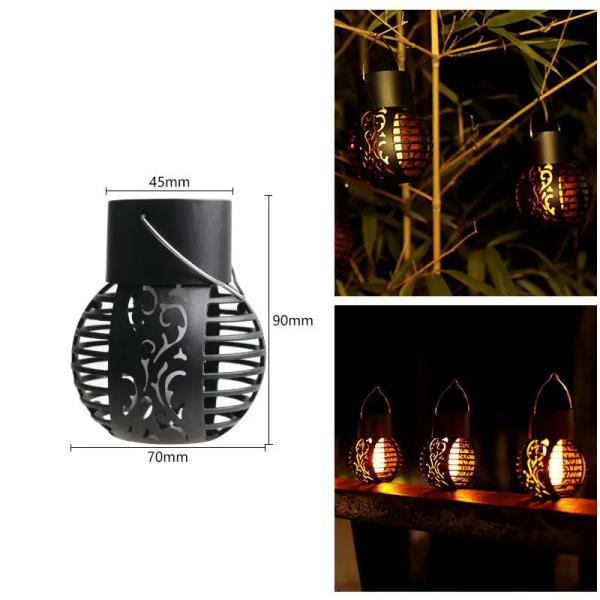 LED Solar Light for Garden Landscape Decoration Metal Iron Hanging Lantern Flame Lamp