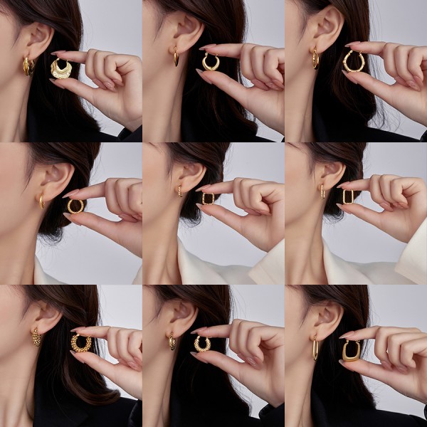 18K Vacuum Gold-Plated Fashion Stainless Steel Round Earring Female Geometric Earrings