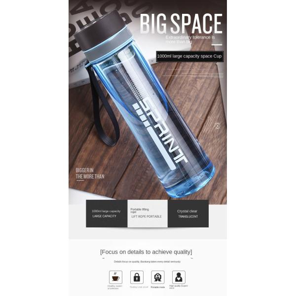 Customized Logo Lightweight Plastic Travel Water Bottle Outdoor Sports Water Bottle 500ml/650ml/750ml/1000ml/1200ml With Rope Multifunctional Multipurpose