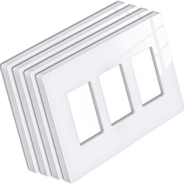 Glossy Finish Triple Gang Wall Plate Screwless 3 Gang Face Plate Rectangular For Wall Socket