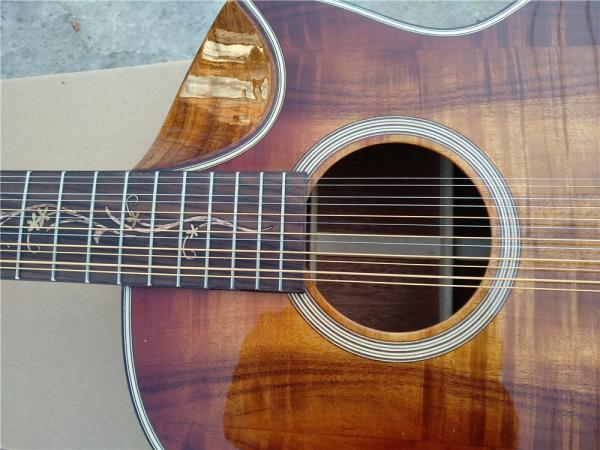 Koa wood Handmade jumbo acoustic 12 string armrest bevelled cutway 12 Strings custom acoustic electric guitar