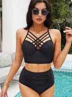 Taille plus de bride bikini de fente de taille de vêtements de bain de 2 morceaux haut
