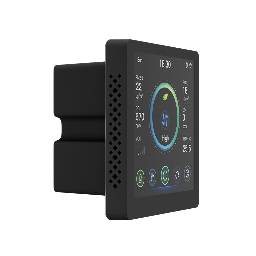 Smart Fresh Air Controller with PM2.5 CO2 VOC CO Sensor and Tuya WiFi APP Remote Control via Modbus RS485 Interface