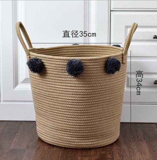 Hand knit home living room makeup decorative table cotton rope gray storage woven plant flower basket