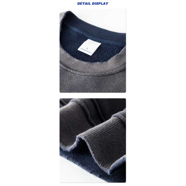 Vintage Men's Oversized Loose Cotton Long Sleeve Round Neck Pullover Sweatshirt