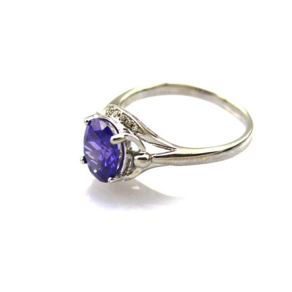 White Gold Plated 925 Silver Ring  7mmx9mm  Cubic Zircon Amethyst Ring(R163)