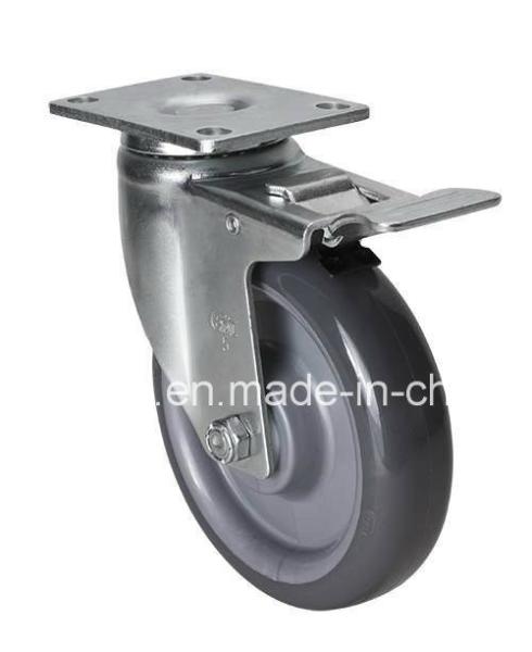 5 130kg Plate Brake PU Caster in Grey Color for Medium Duty Industrial Applications