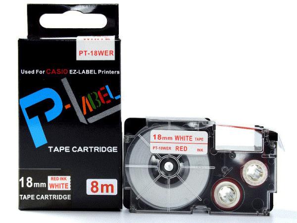 18 - 24mm Casio EZ Label Tape Cassette , Red On White Label Maker Cassette XR-6WER
