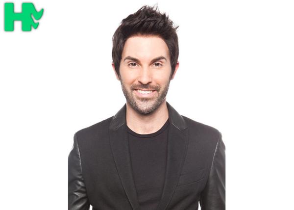 Natural Black Layered Men Hair Wigs With Short Hair Bangs , Short Length