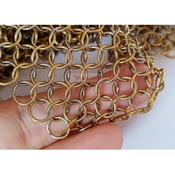 0.8x7mm Gold Color Stainless Steel Ring Mesh Curtain for Space Divider and Architectural Decor