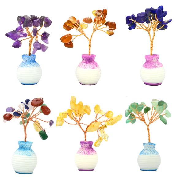 Colorful Gemstone Chips Brass Wired Lucky Fortune Tree with Chakra Healing Stones Enhance Your Home Decorations and Ornaments