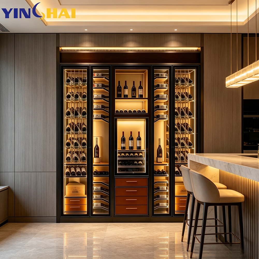 Built-in Commercial Wine Refrigerator with Drawers LED Glass Door Storage