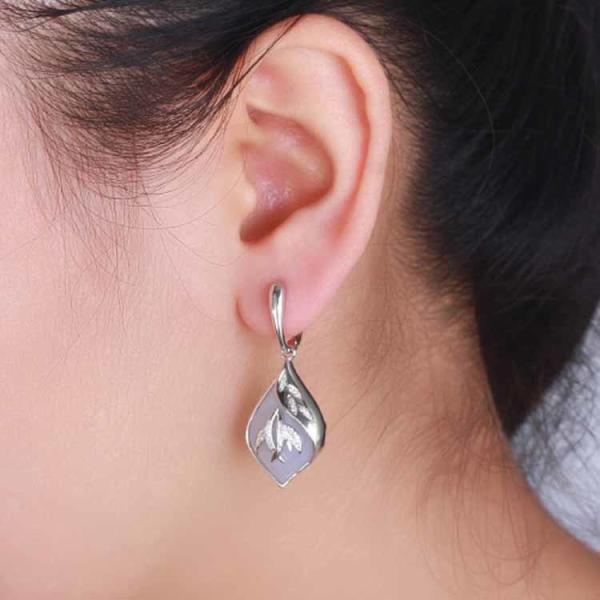 Women Jewelry Rose Gold Blue Chalcedony Dangle Earrings  (GDE016)