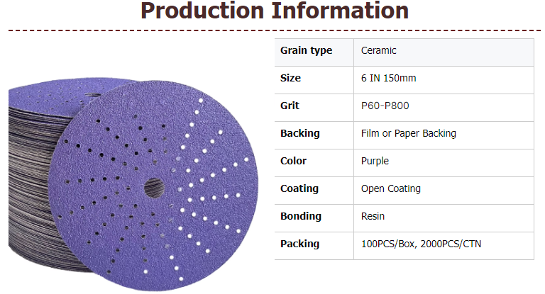 ODM Ceramic Abrasive Sanding Disc Sandpaper 150mm Aluminum Oxide Cyclone Hole