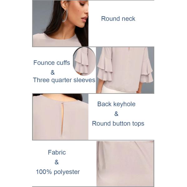 Guangzhou Ladies Clothing Three Quarter Tiered Sleeves Top