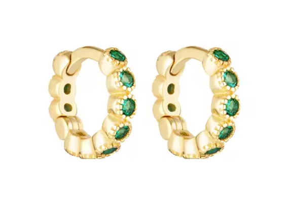 18K Gold Plated Baby Emerald CZ Huggie Earrings For Girls Everyday Jewelry