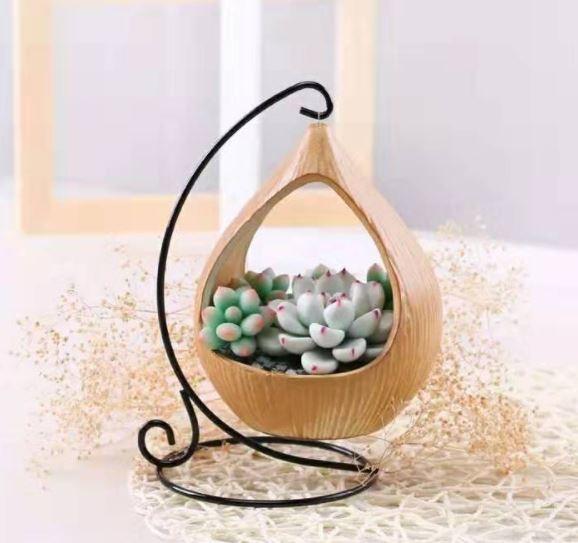 Ceramic and Iron Flower Pot for Garden or Home Decoration