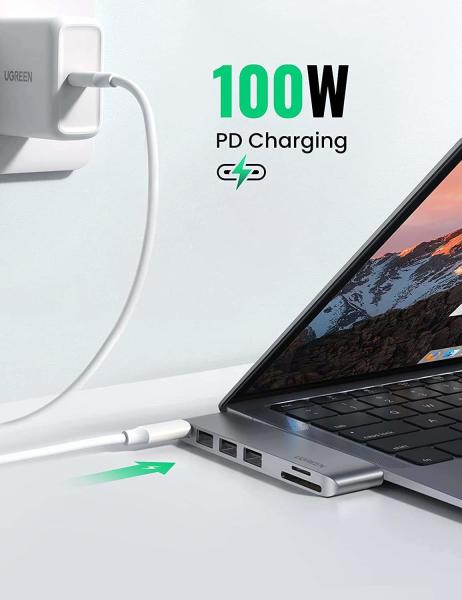 Adaptateur USB C pour MacBook Thunderbolt 3 Hub avec 3 USB 3.0 100W Lecteur de carte micro SD