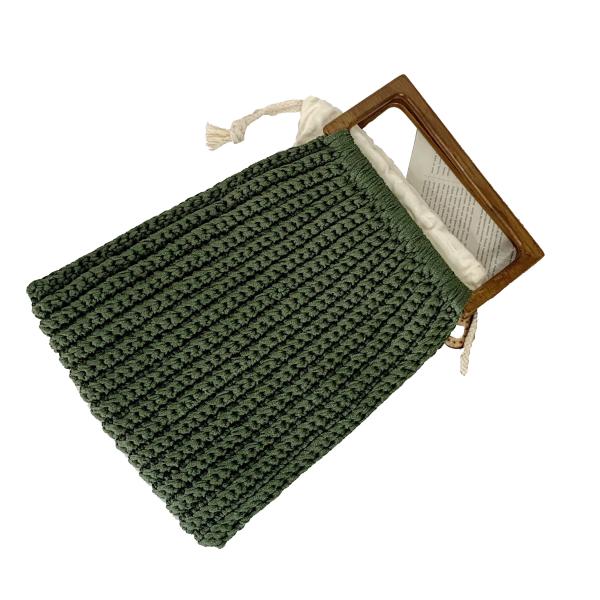 Green Crochet Hand Made Bags Ice Hemp Material with Wooden Handle OEM ODM