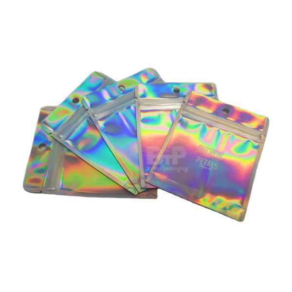 Customized Brand Logo Aluminum Foil Packaging Bag Holographic Laser Packaging Pouch Bag with Zipper Package