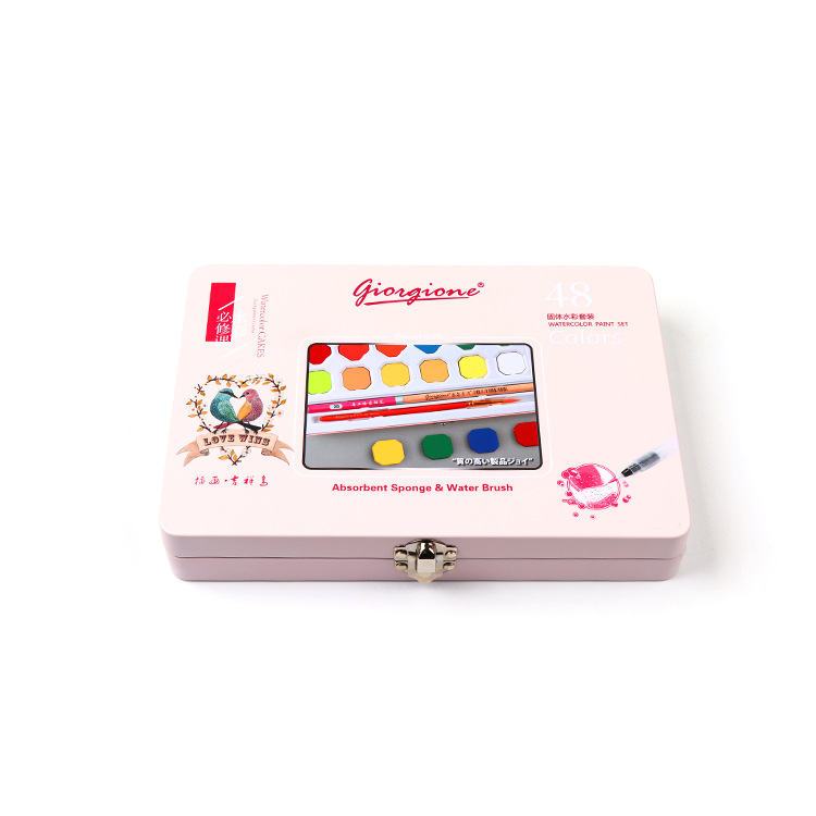 48 Colours White Water Color Tin Box Mixing Palette Paint Watercolor With White Water Color 4B Eraser Pencil Sharpener