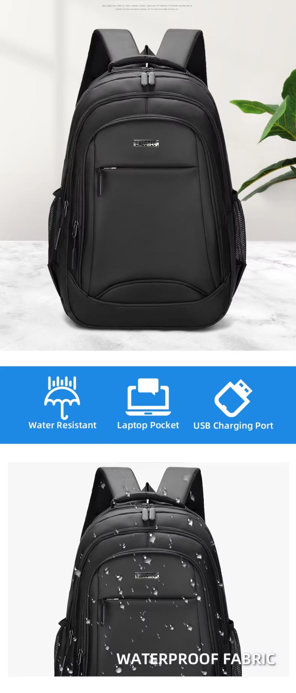For Laudtec 17 Inch Nylon Laptop Backpack Customized Simple Office Man Travel Bag Waterproof and Shockproof Dnb62 Wholesale OEM/ODM/Private Label