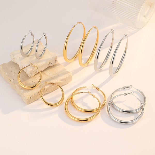 Fashion European and American Style Stainless Steel Hoop Earrings 18K PVD Plated Large Hoop Earrings for Women's Birthday Party