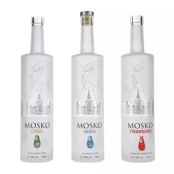 700ml 750ml Classic Vodka Bottle with Frost and Cork Screen Printing in Round Shape