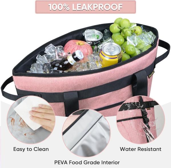 BALEINE LARGE 36-CAN COOLER BAGS INSULATED, PEVA SOFT COOLER TOTE BAG, INSULATED GROCERY BAGS WITH ZIPPERED TOP