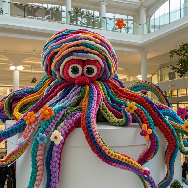 Handmade Cartoon Wool Knitted Octopus for Christmas Thanksgiving Shopping Centers