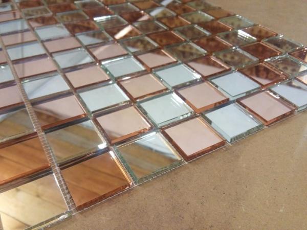 Fiber Mesh Mirror Glass Mosaic Wall Tiles , Rose Gold Silver Glass Backsplash Tile