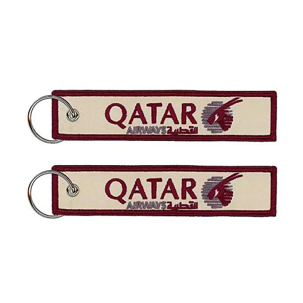 Wholesale Olecranon Hook Cheap Custom Flight Fabric Embroidery Jet Tag Woven Keychain With Your Own Logo