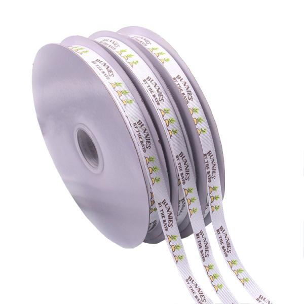Cheap Satin Ribbon With Hot Stamped Gold Logo – Affordable Custom Ribbon factory