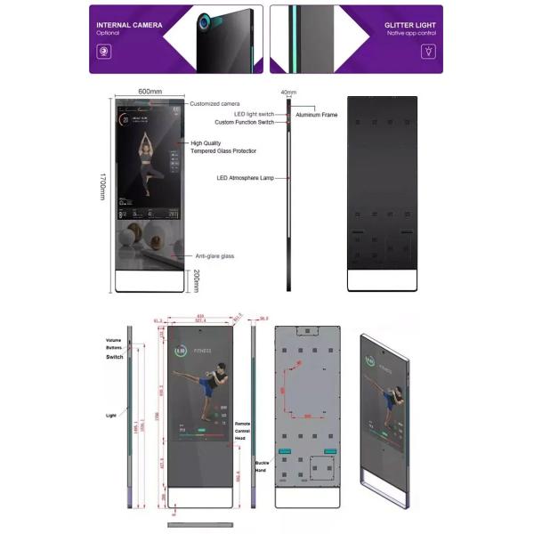 Пол стоя умное зеркало фитнеса, полные Nits 1920×1080 зеркала 500 разминки тела