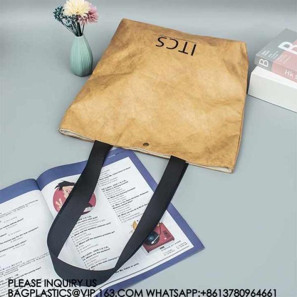 Untearable Washable Promotional Recycled Custom Logo Printed Waterproof Washable Coated Tyvek Kraft Paper Tote Bag