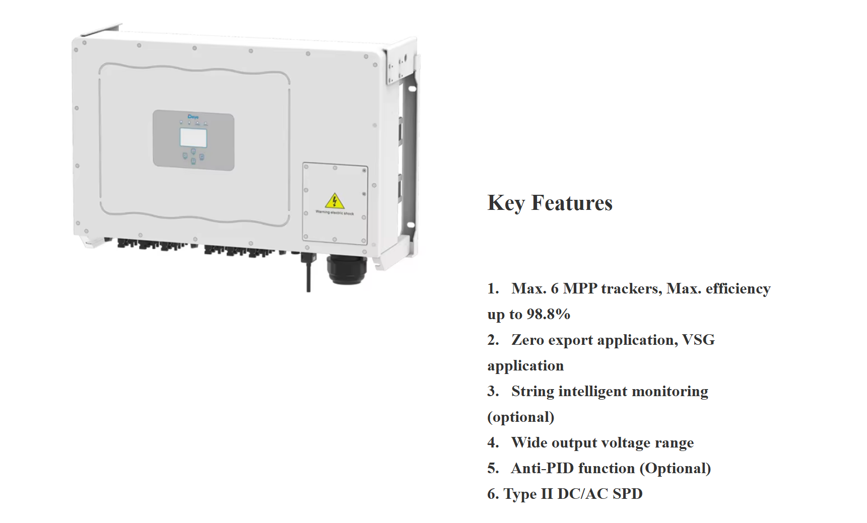 Deye Inverter Power Solar Three 3 Phase Grid Tie 100KW on Grid Solar Inverter for Commercial and Industrial Use