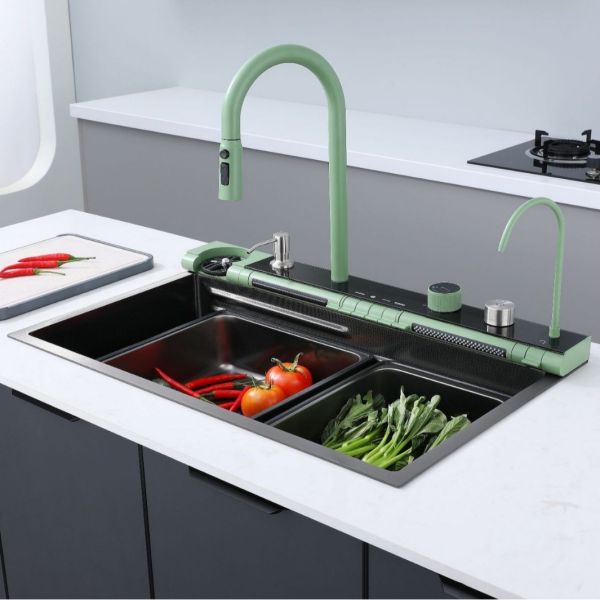 Digital Display Stainless Steel Kitchen Sink with Nano Honeycomb and Multifunctional Waterfall Rainfall