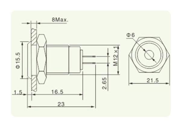 Nickel Palted Brass LED Indicator Light Smooth Surface For 12mm Mounting Hole