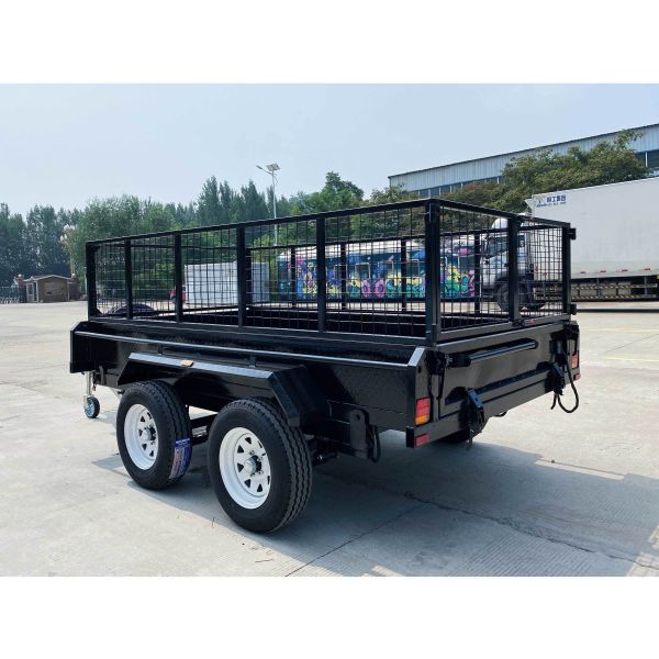 Remorque basculante hydraulique à benne basculante noire à 2 essieux, entièrement soudée