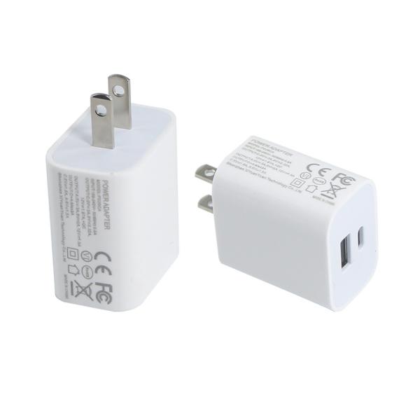 US 2 broches 20W chargeur mural USB à double port Adaptateur d'alimentation à recharge rapide de type C et USB-A pour téléphone, tablette, appareil photo