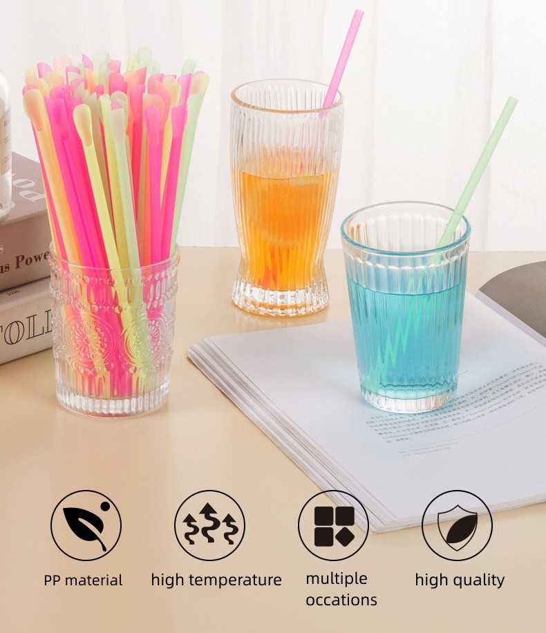 Straight Style Disposable Milkshake Straw with PP Spoon Tube Eco-Friendly and Dule-