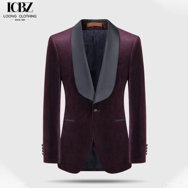 Business Men's Suit 2 Pieces Gold Velvet Shawl Lapel Single Breasted Slim Fit Wedding Suits