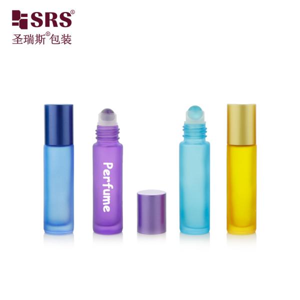 BLPM-10ml Manufacture Rainbow Colored Customization Options Surface Frosted Handling Empty Glass Roller Bottle 10ml With jade ball For Anti Itch Perfume Oil