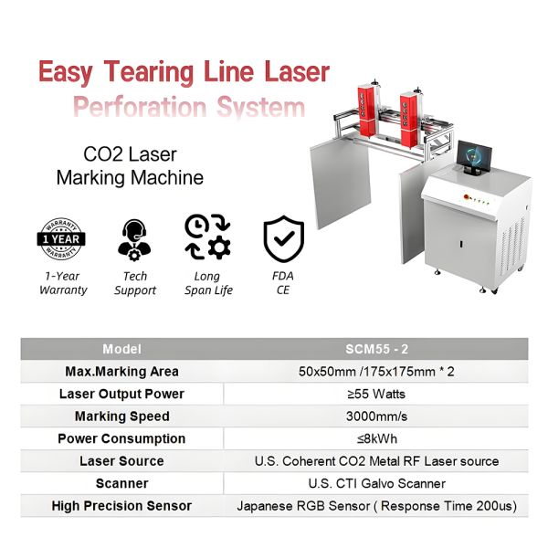 High Precision 55W SCM55 Line Laser Scoring Machine Digital Control System Easy Tearing Water Cooling Supports AI BMP Graphic