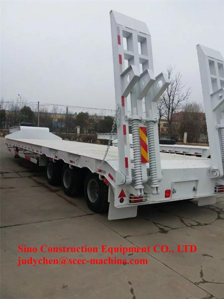 Low Bed Semi Trailer 3 Fuwa Axles Jost Support Leg Loading 50 Ton - 100 Ton