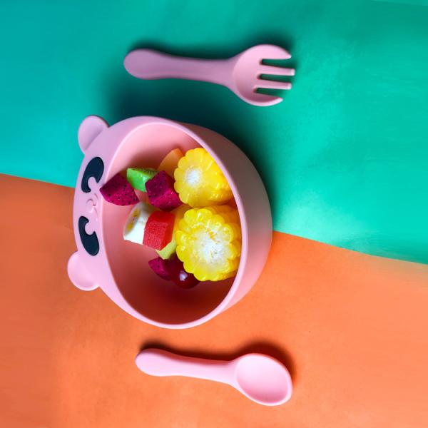 Panda Shape Baby Silicone Products BPA Free Portable Silicone Bowl And Spoon